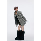 Unisex Jacket Retro Washed Denim Jacket Turn-down Collar Coat